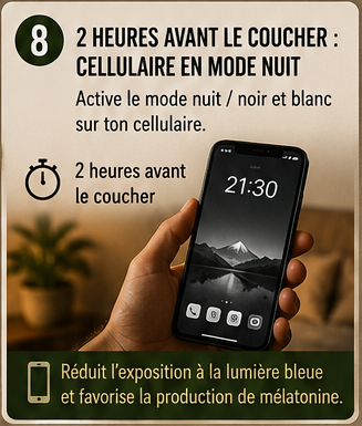 Étape 8 : cellulaire en mode nuit 2 heures avant le coucher